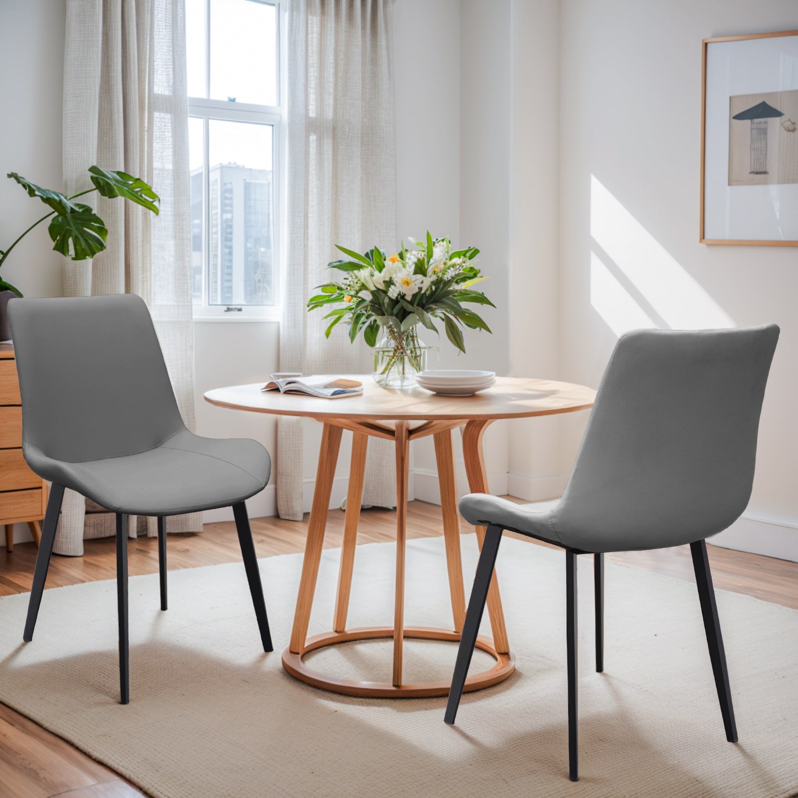 Grey PU Leather Dining Chair With Metal Legs, Modern Upholstered Chair Set Of 4 For Kitchen, Restaurant, Living, Meeting Room_voghion.com